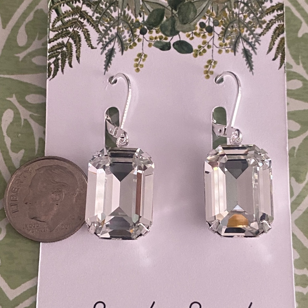 Crystal Emerald-Cut Drop Earrings - Clear Crystal - Picture 5 of 5